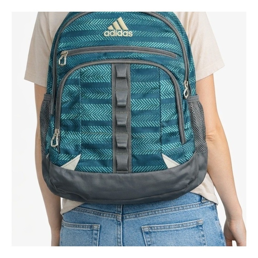 Adidas‎ Teal Herringbone Laptop Backpack School Bag Green Grey RN 88387